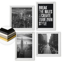WANDBILDER 4er-Set - 50x50 cm & 40x60 cm Weißer Rahmen - Inspiration für Schwarz-Weiß-Darstellungen von Stadtstraßen - Weiß, Kunststoff (50/50cm) - ArtPrintCave