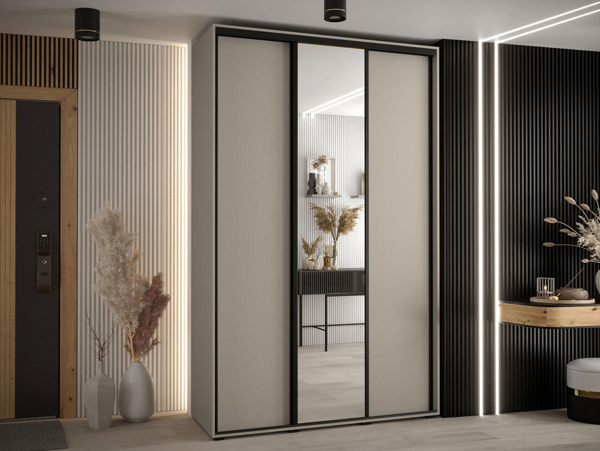 KLEIDERSCHRANK Dakota 3 150 cm - Beige/Schwarz, Holzwerkstoff/Kunststoff (150/235/60cm) - MIRJAN24