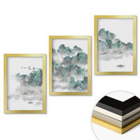 WANDBILDER 3er Set - 20x30 cm Goldrahmen - Berge, Wolken, Vögel, Boot, Japandi - Goldfarben, Kunststoff (20/30cm) - ArtPrintCave