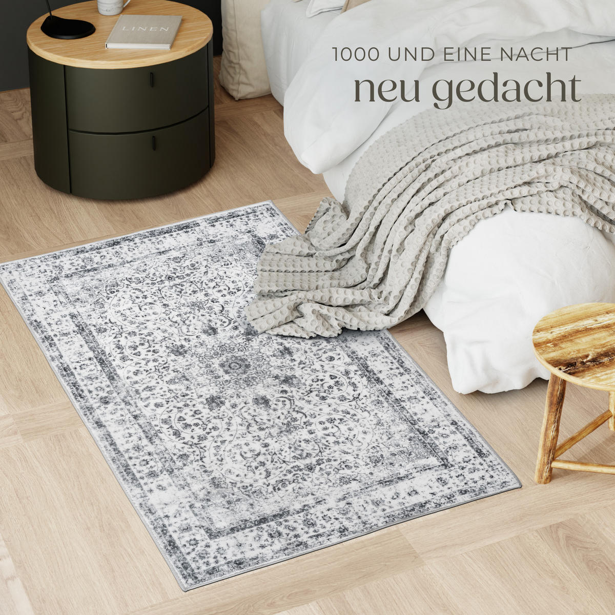 TEPPICH Vintage Design Aliya,rutschfeste Unterseite,grau - Grau, Kunststoff (80/150cm) - tectake