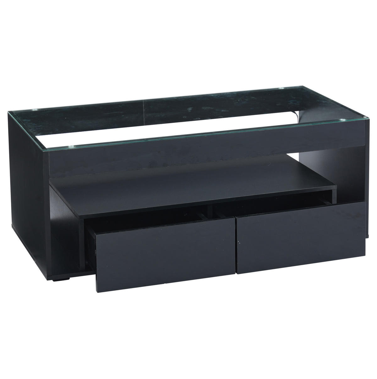 COUCHTISCH 100/50 cm mit LED-Beleuchtung und 2 Schubladen, Schwarz - Schwarz, Holzwerkstoff (100/50/40cm) - BEAOK