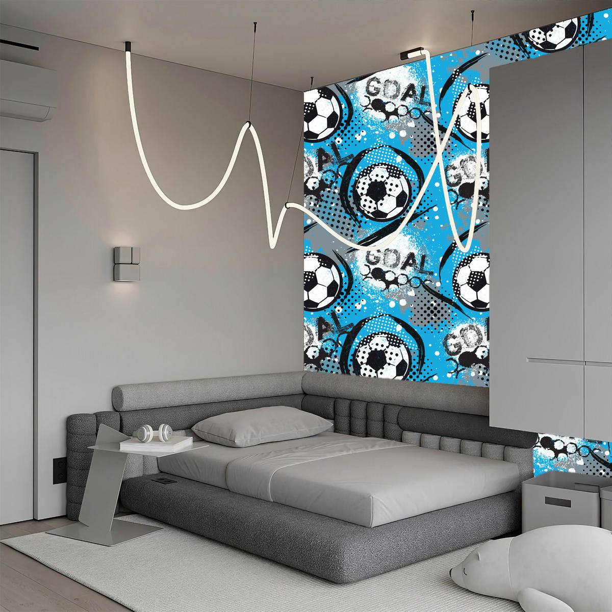 VLIESTAPETE Fußball-Comic – Blau, Schwarz, Weiß – 50x1000 cm - Blau/Schwarz, Papier (50/1000cm) - Muralo