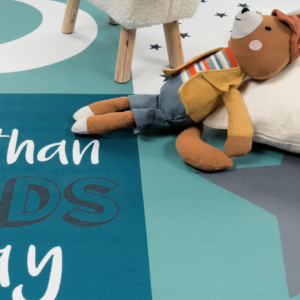 KINDERTEPPICH Patchwork Kinderzimmer schmutzabweisend Türkis Rechteckig 140x200 - Türkis, Textil (140/200cm) - KADIMA DESIGN