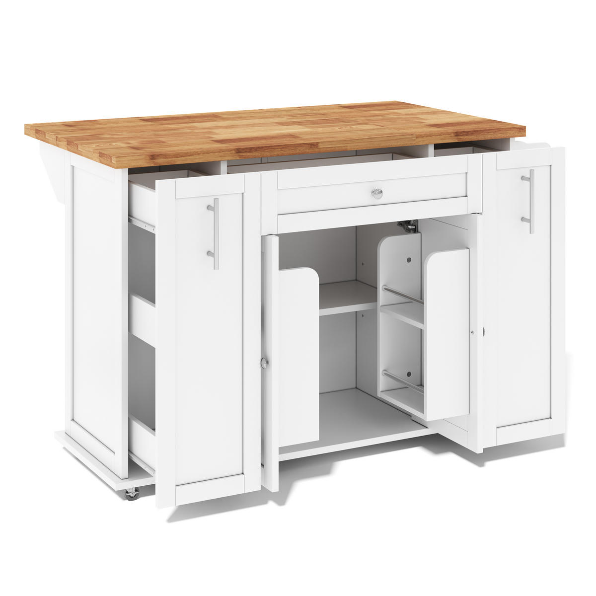 KÜCHENINSEL DE-41413 120/45-70/87 cm, klappbar, 3 Schubladen Weiß - Weiß, Holzwerkstoff (120/87/70cm) - ComfortXL