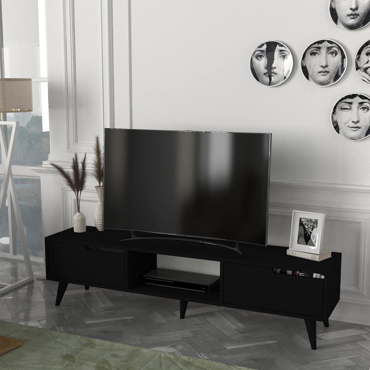 FERNSEHSCHRANK Kullila - Schwarz, Holzwerkstoff (35/40/160cm) - [en.casa]