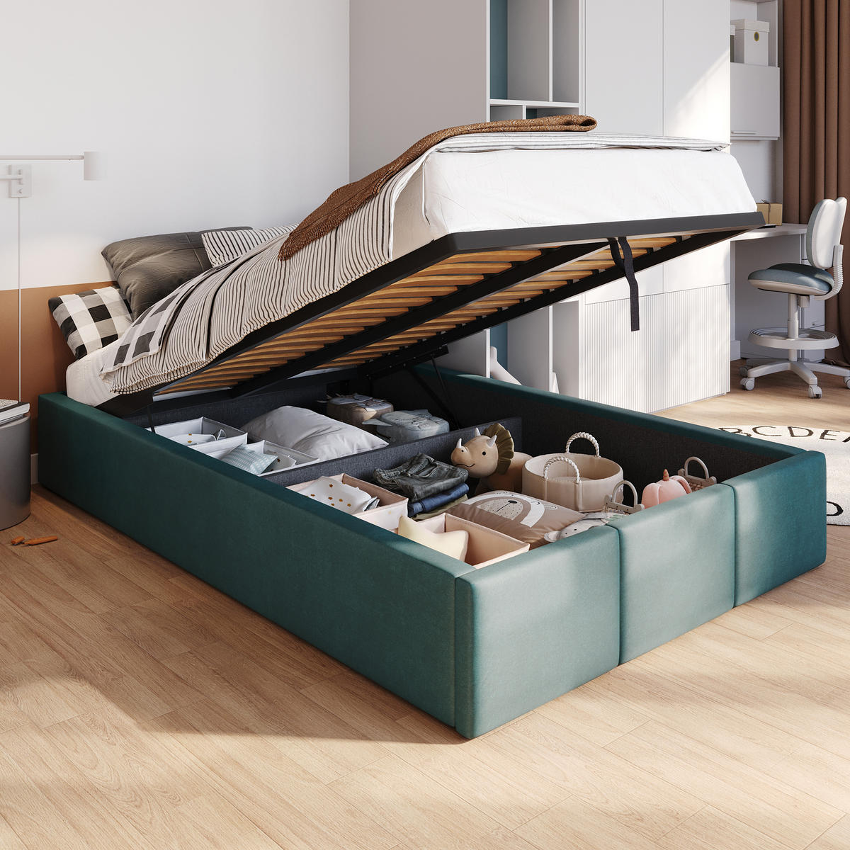 POLSTERBETT für Schlafzimmer Bett mit Stauraum Türkis 120x200cm - Türkis, Holzwerkstoff/Textil (120/200cm) - Muralo