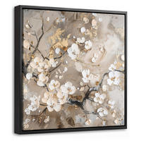 LEINWAND Bilder mit Rahmen - Blumen - Weiß - Gold - Beige - Luxus - 20x20 - Greige, Textil (20/20cm) - MuchoWow