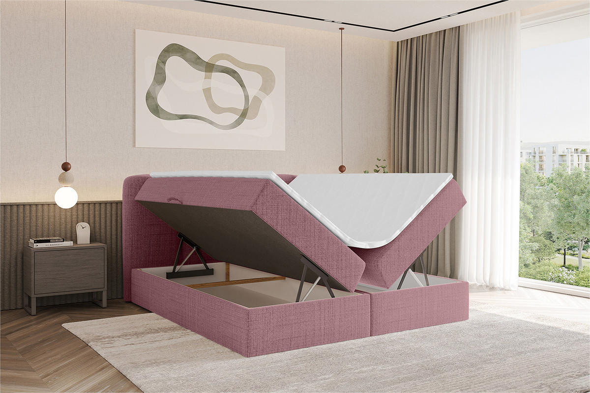 BOXBETT mit Matratze H4 - NINA - 160x200 cm - Altrosa - Pink, Holzwerkstoff (160/200cm) - ALTDECOR