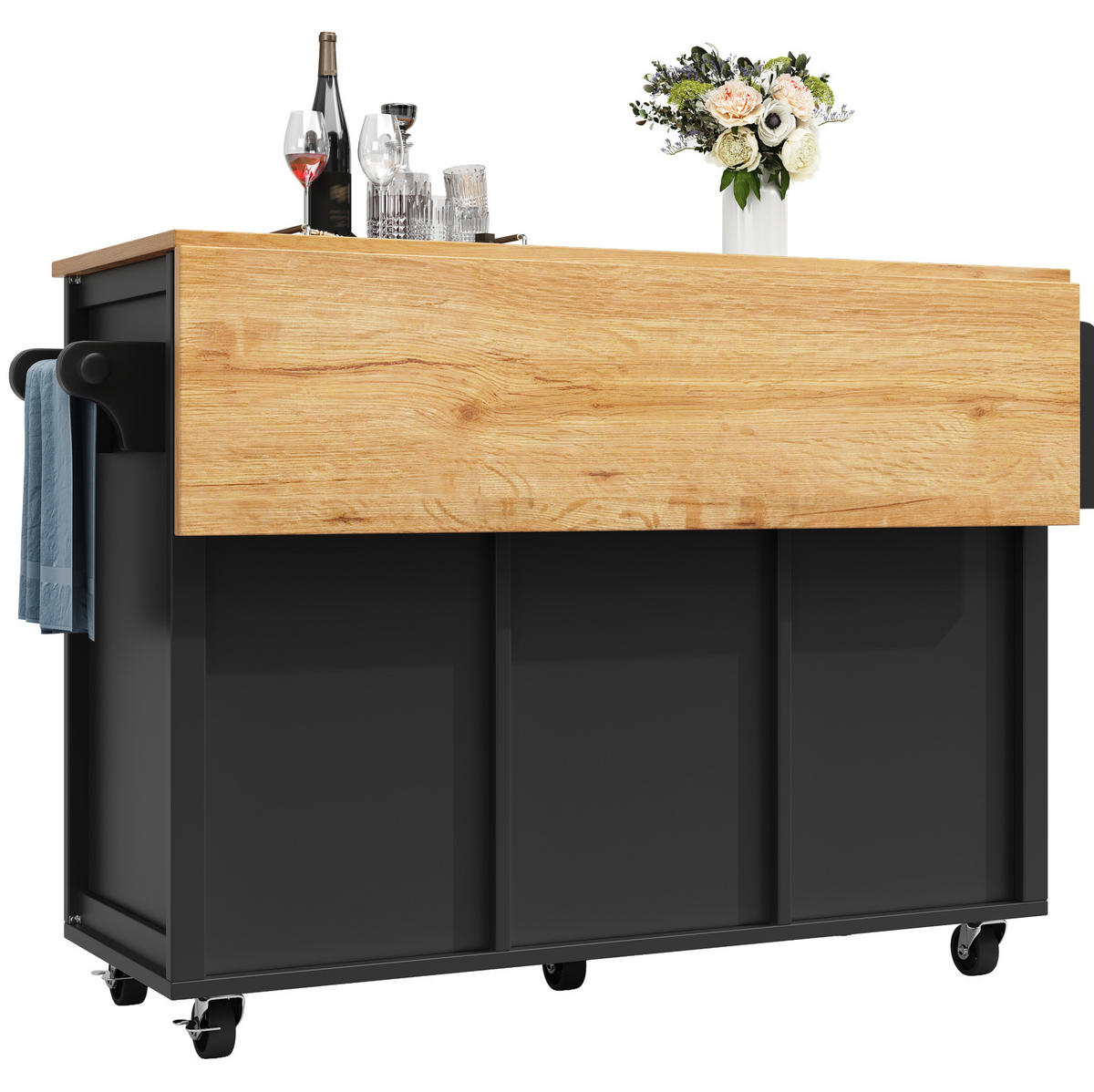 KÜCHENINSEL mit Klapptisch 137,9 x 73 x 92,2 cm Schwarz - Schwarz, Metall (73/92.5/137.9cm) - Beauniv