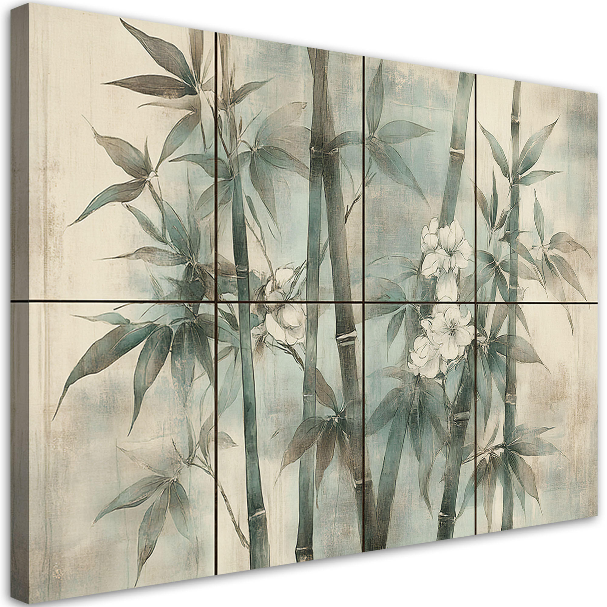 WANDBILD bambussprossen mit blumen auf einem strukturierten hintergrund - Beige, Textil (60/40cm) - Feeby