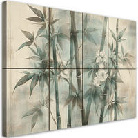 WANDBILD bambussprossen mit blumen auf einem strukturierten hintergrund - Beige, Textil (60/40cm) - Feeby