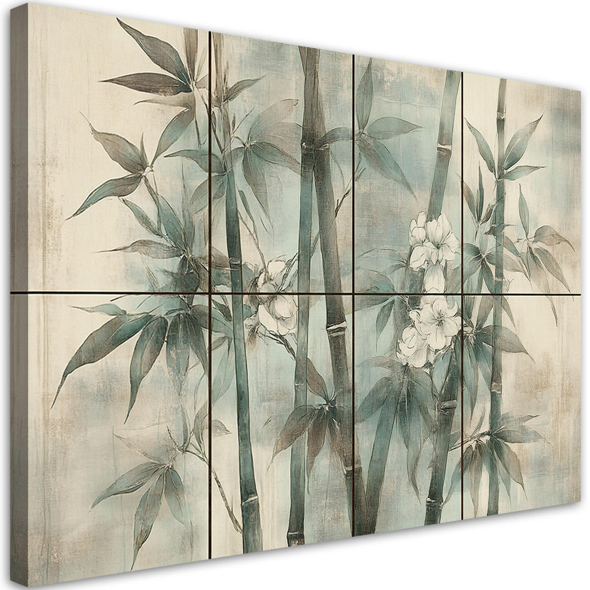 WANDBILD bambussprossen mit blumen auf einem strukturierten hintergrund - Beige, Textil (60/40cm) - Feeby