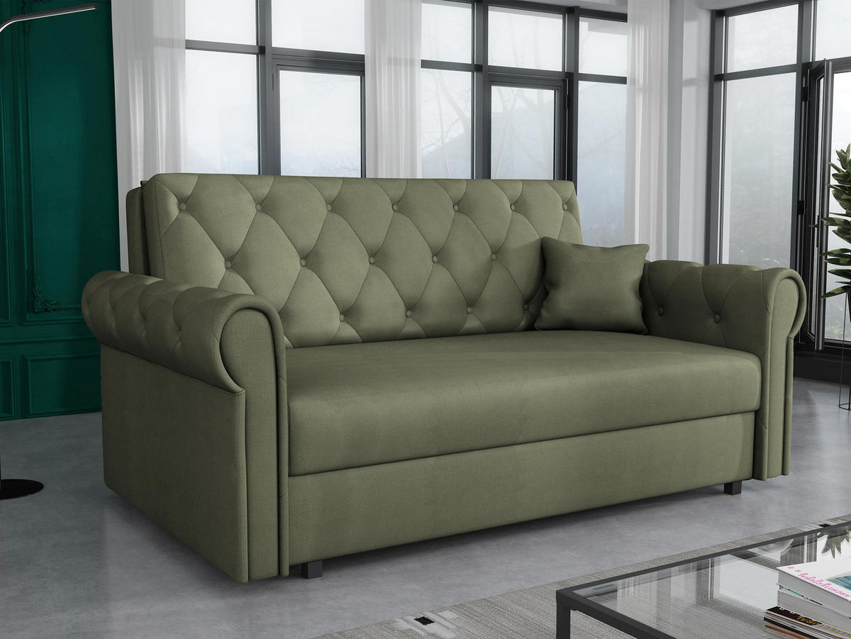 SCHLAFSOFA Viva Roma III - Dunkelgrün/Schwarz, Holz/Textil (168/85/98cm) - MIRJAN24