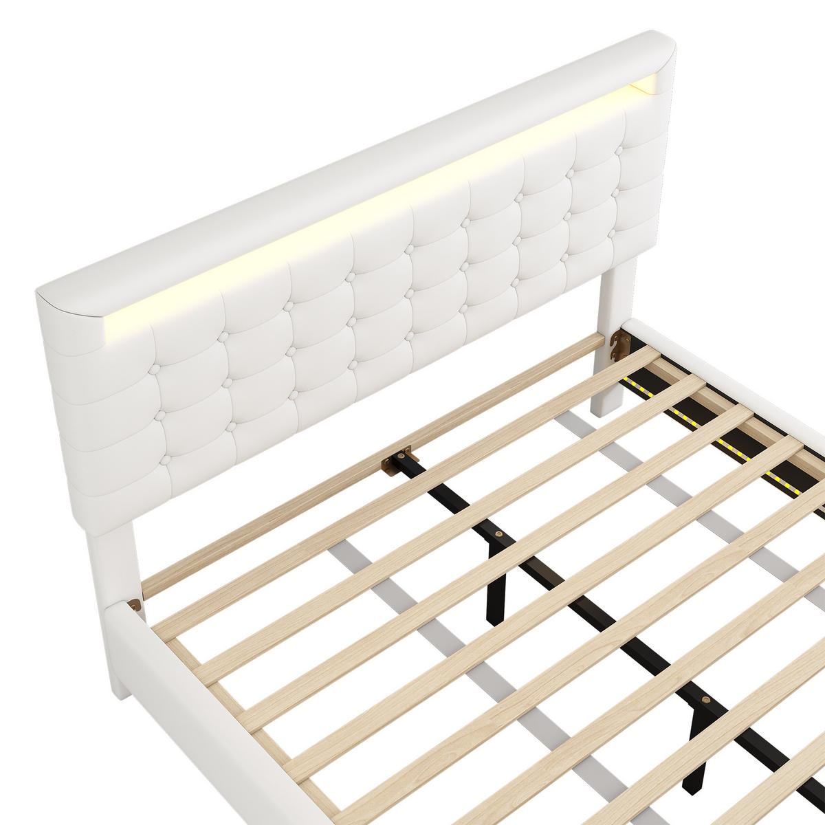 POLSTERBETT 140/200 cm Weiß mit LED-Umgebungslicht und höhenverstellbarem Kopfteil Ohne Matratze - Weiß, Leder (140/200cm) - OKWISH