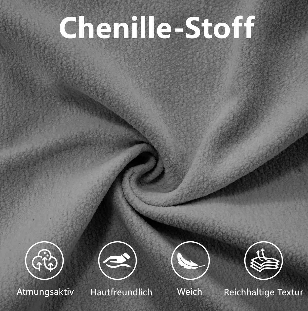 SOFA in Grau aus Chenille mit modularen Elementen - Grau, Textil (77/81/220cm) - Flora Grace