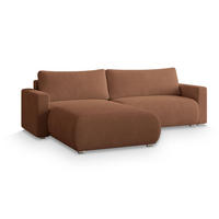 ECKSOFA TURIN N Orange Bucle-Stoff mit Schlaffunktion - Orange, Holz (265/183cm) - MASSENO