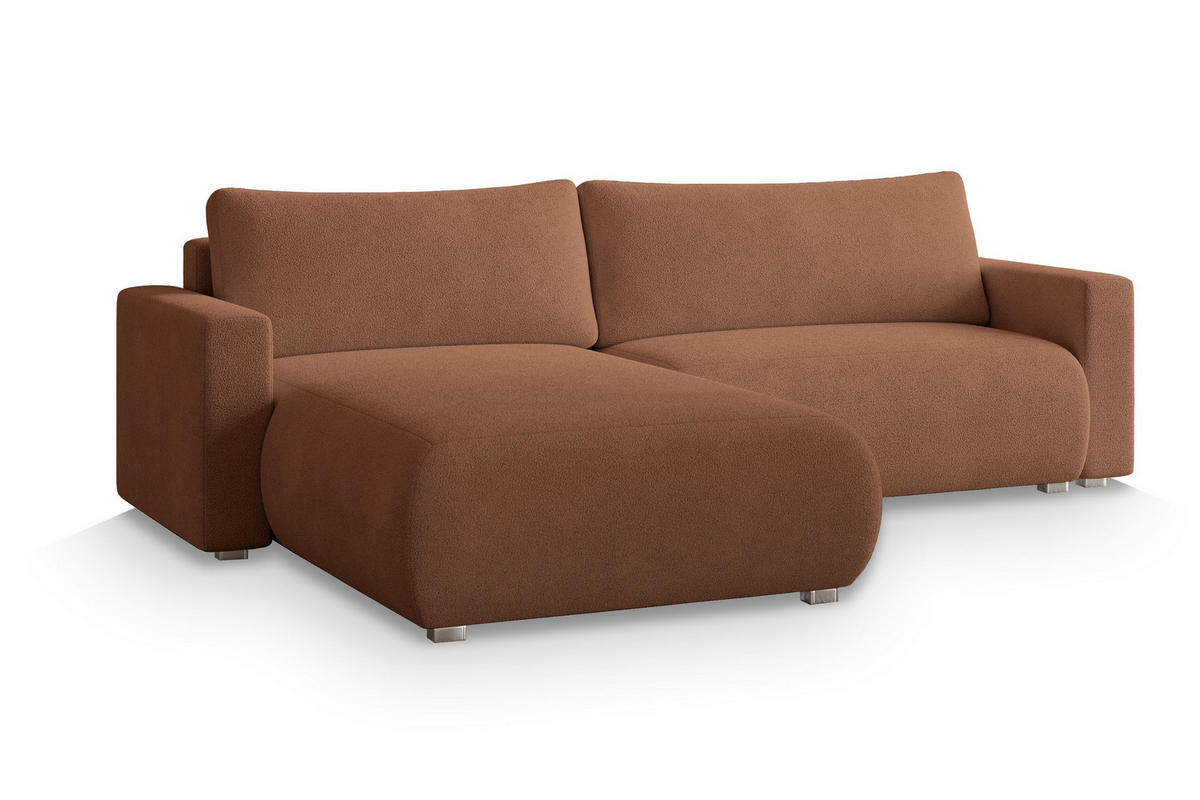 ECKSOFA TURIN N Orange Bucle-Stoff mit Schlaffunktion - Orange, Holz (265/183cm) - MASSENO