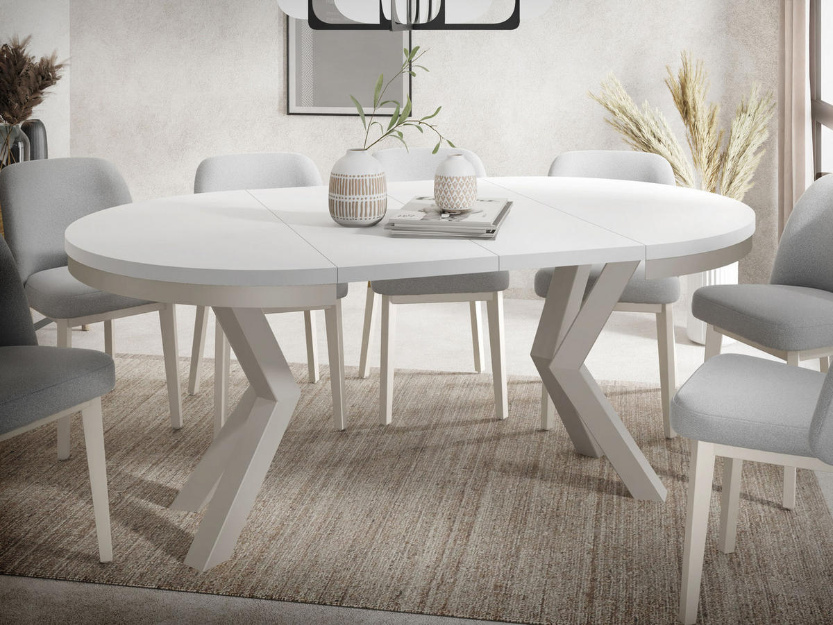 ESSTISCH Clara Grau-Beige runder ausziehbarer, Weiß 120-200/120/76 cm - Weiß/Grau, Holzwerkstoff/Metall (120/120/76cm) - WFL GROUP