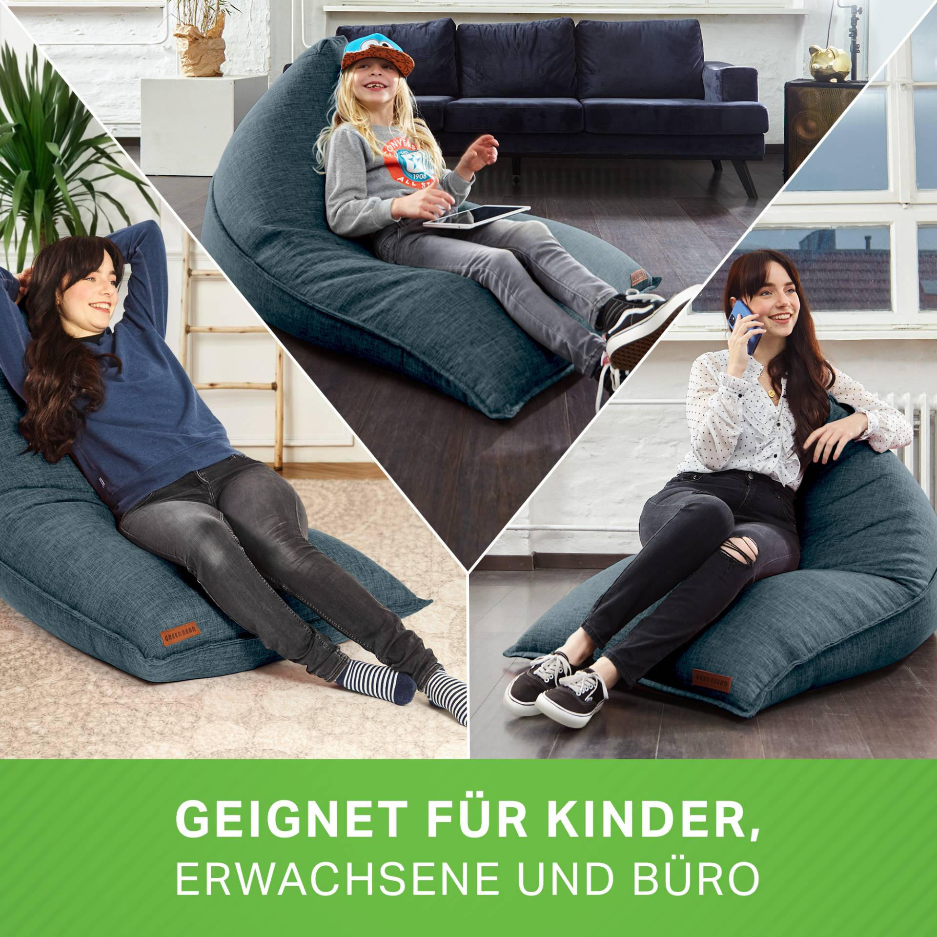 SITZSACK XXL Indoor 150x100x100cm - Blau, Textil (100/100/150cm) - Green Bean