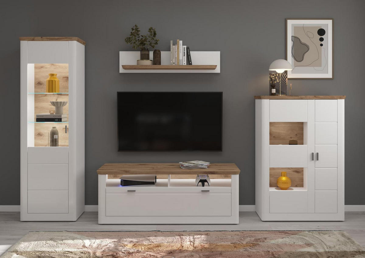 VITRINE Michigan weiß Viking Oak Nachbildung - Weiß, Holzwerkstoff (64/204/43cm) - Xonox