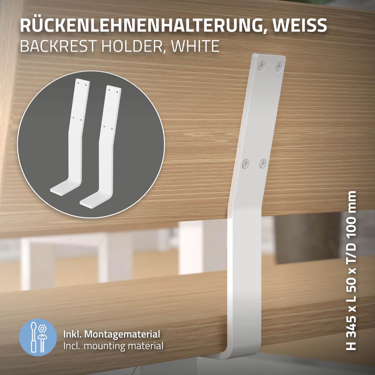 RÜCKENLEHNENHALTERUNG - Weiß, Metall (5/34.5/10cm) - ML-DESIGN