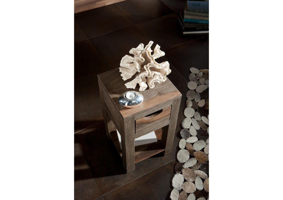 BEISTELLTISCH Sheesham 29x29x50 grau geölt NATURE GREY #30 - Grau, Holz (29/29/50cm) - Massivmoebel24