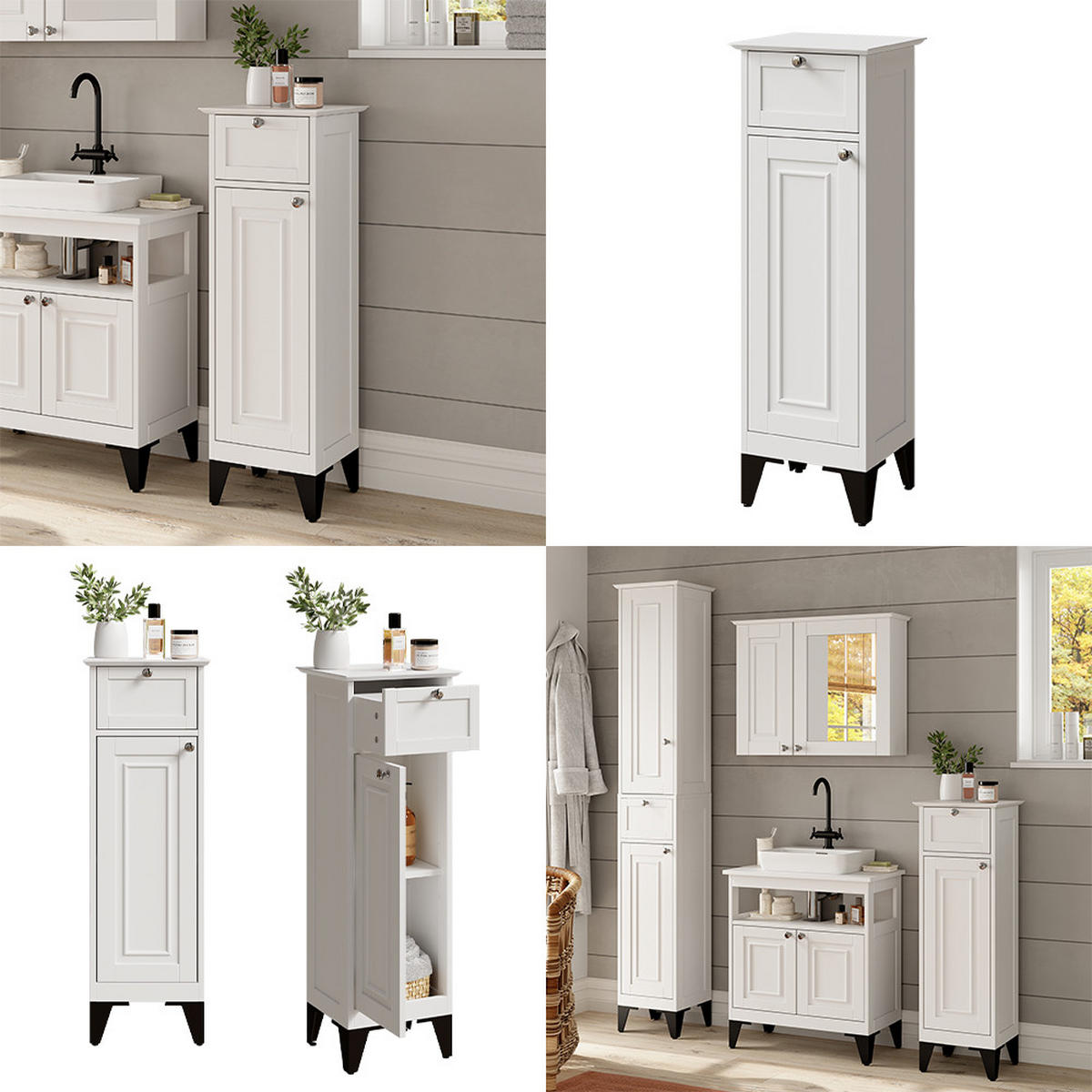 BADSCHRANK Vanity Weiß 32 x 92 cm mit Schublade - Weiß, Holzwerkstoff (32/92/30cm) - Vicco