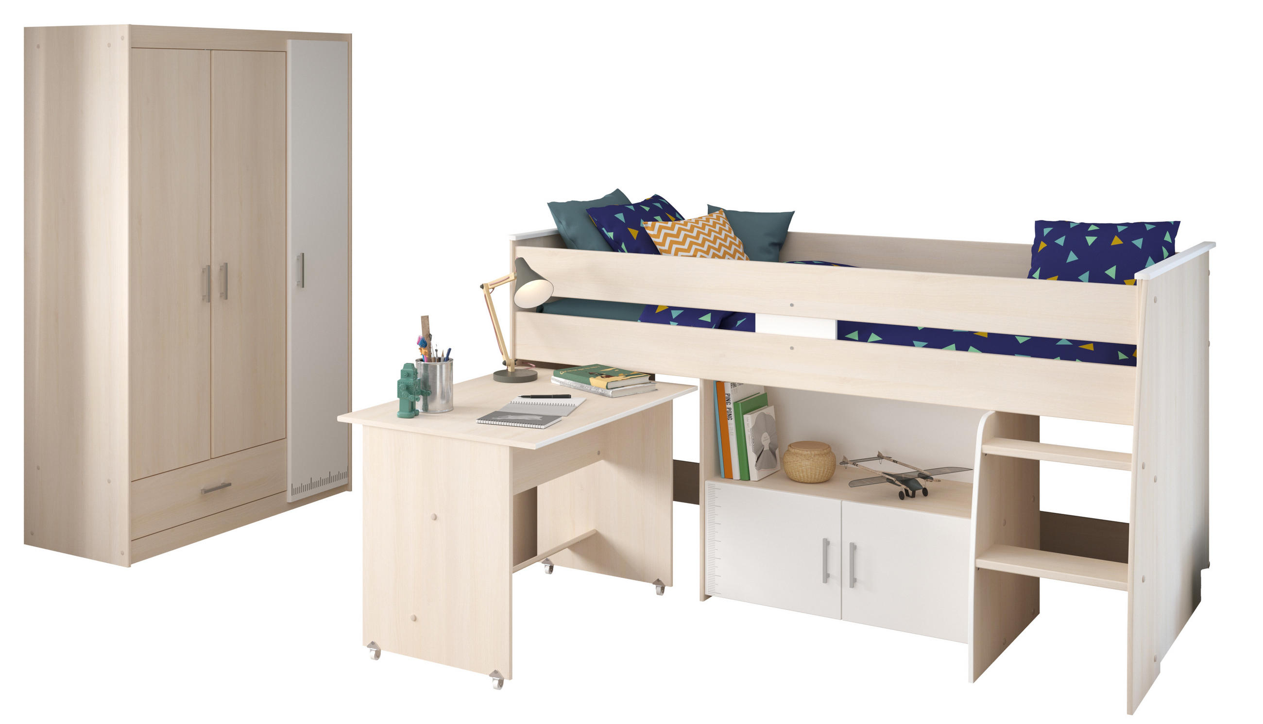 JUGENDZIMMER Charly 6 in Akazie und Weiß 2 teilig - Braun, Holzwerkstoff (120/200/80cm)