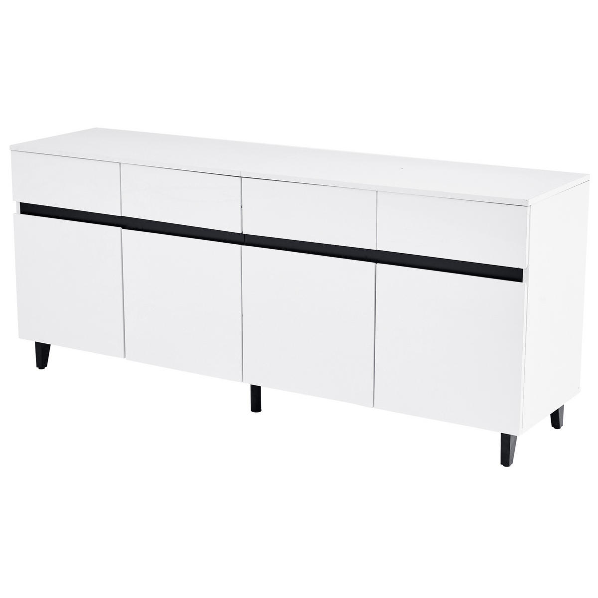 SIDEBOARD, 160/40/68 cm, bílý, dřevotříska, s vysokým leskem a 4 zásuvkami - bílá, kompozitní dřevo (160/68/40cm) - BEAOK