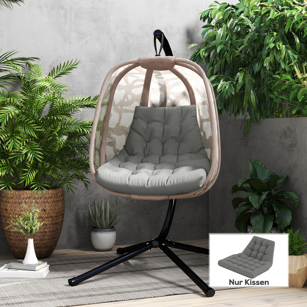 SITZKISSEN für Hängekorb, 120x100 cm, Grau - Grau, Kunststoff (100/8/120cm) - Outsunny