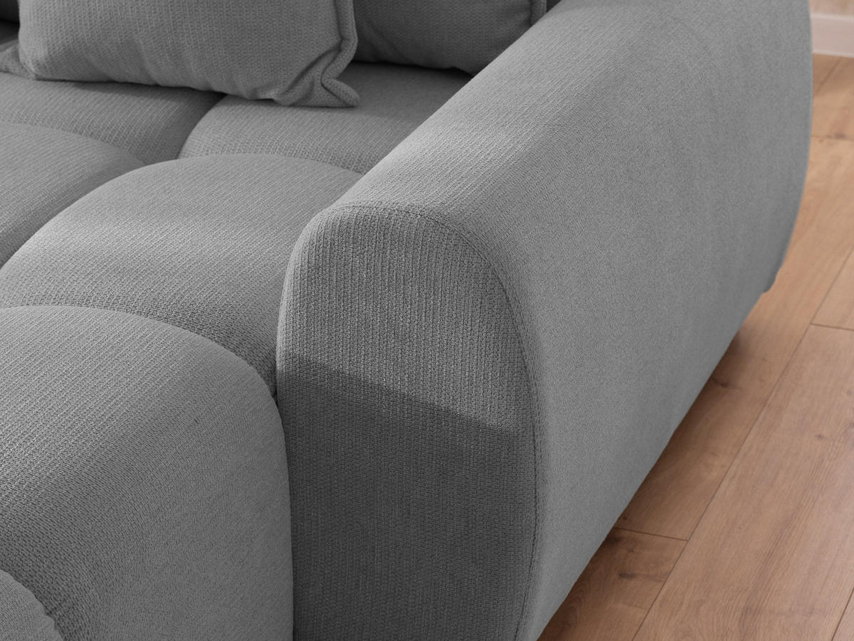 ECKSOFA Bubble mit losen Rückenkissen und Sitzfläche in Bubble-Optik aus weichem Grau Strukturstoff mit schöner Sitzkomfort - Ottomane rechts - Schwarz/Grau, Holz/Kunststoff (180/306cm) - S-Style Möbel