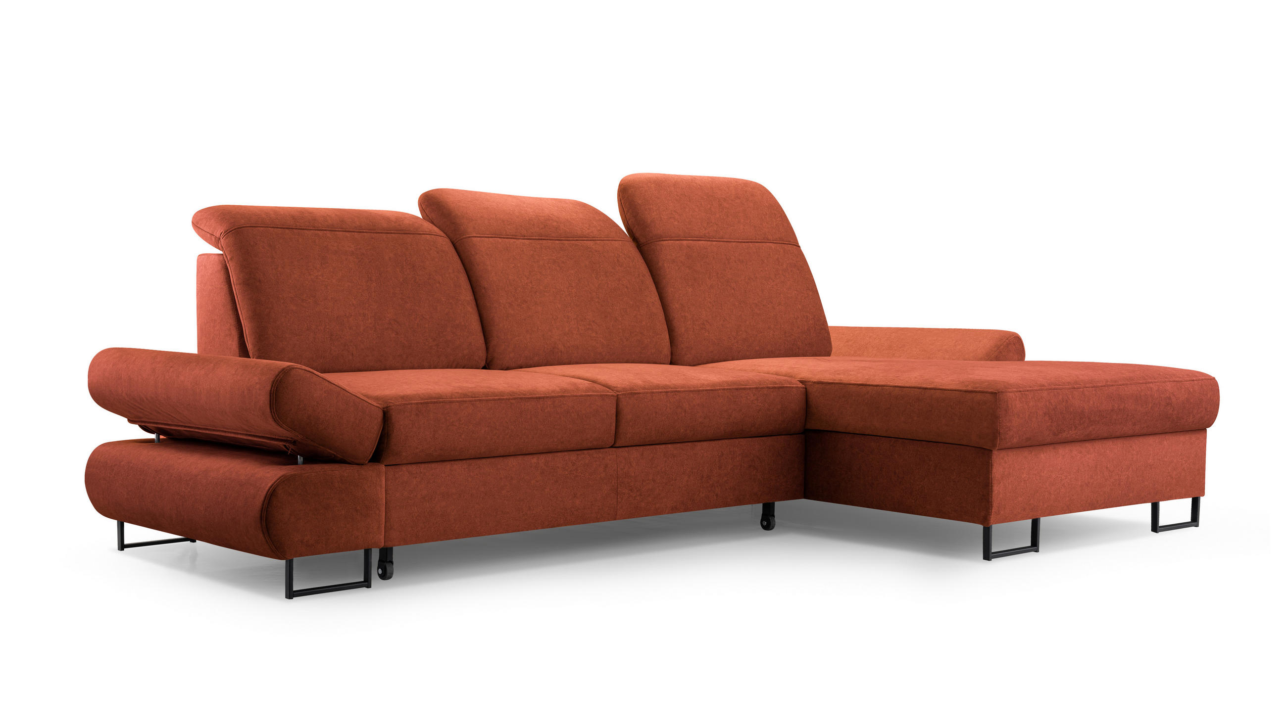 ECKSOFA NANO Orange Velours-Stoff mit Schlaffunktion - Orange, Holz (265/156cm) - MASSENO