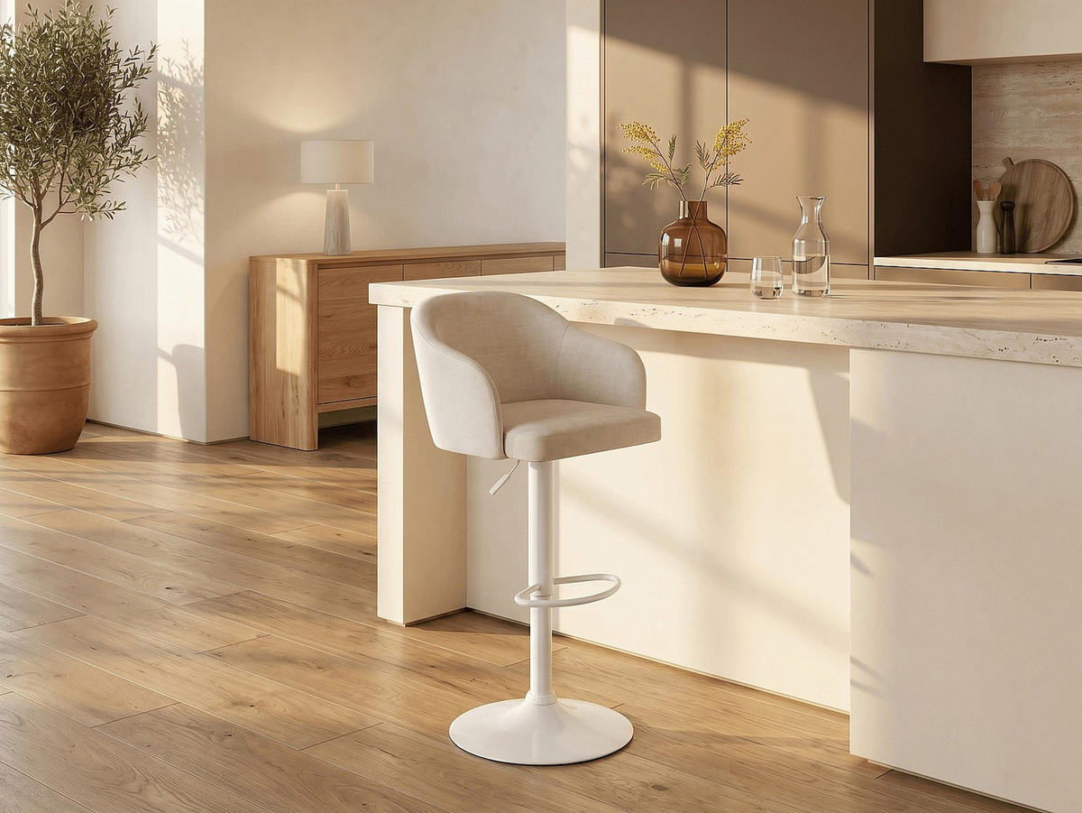 BARHOCKER - 52 cm x 51 cm - stoff - cremefarben Carsten - Creme, Textil/Metall (52/113/51cm) - Vente-Unique