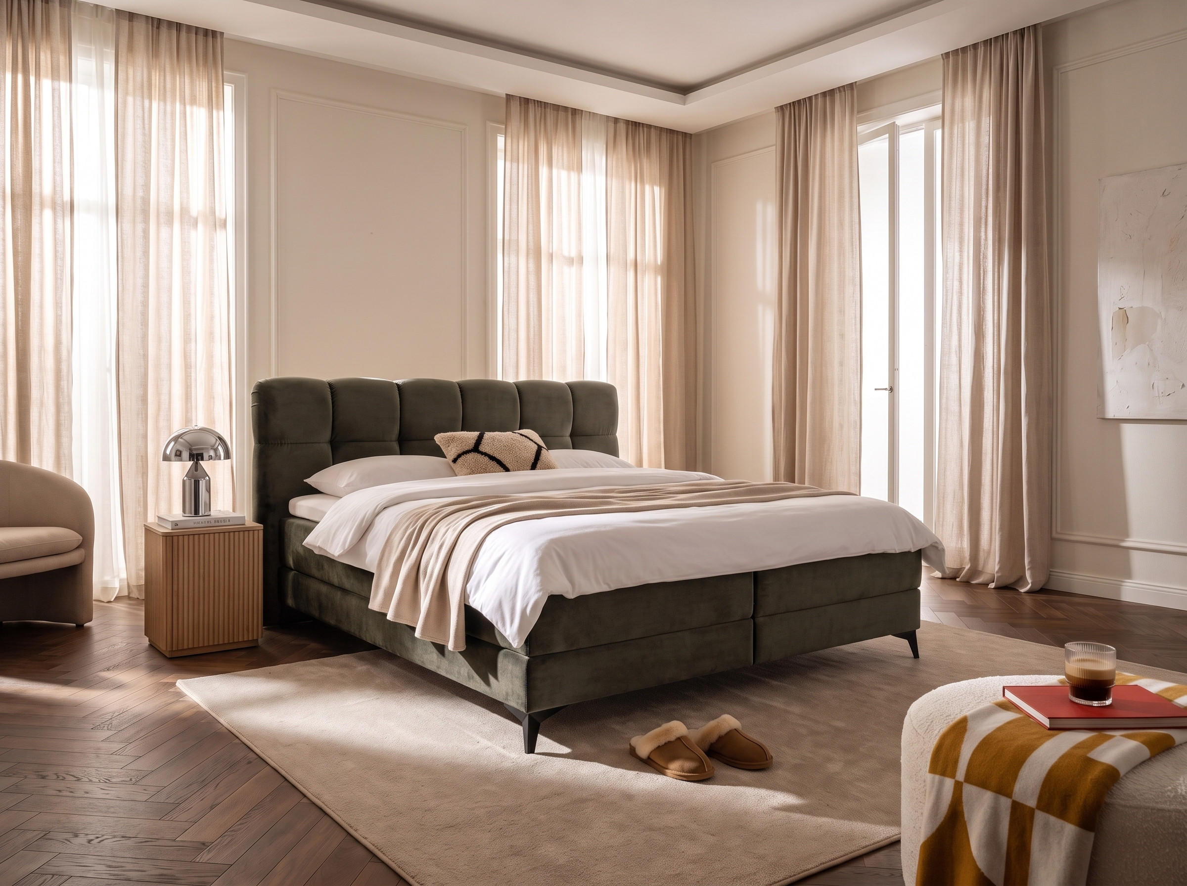 BOXBETT Marbella 160/200 cm Samt Braun mit Bettkasten, mit Matratze, mit Topper H2/H3 - Schwarz/Braun, Textil (160/200cm) - wonello