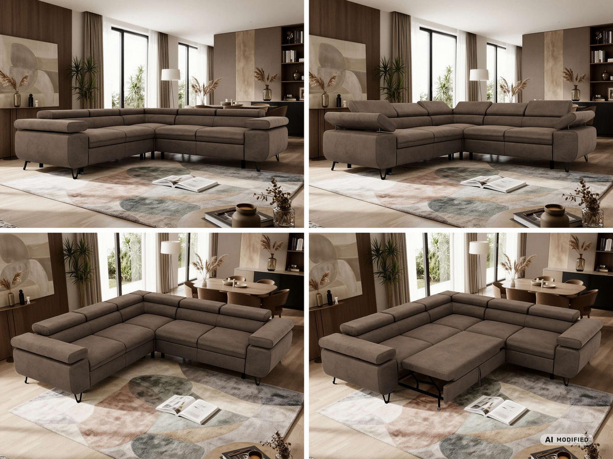 ECKSOFA QUADRO L - Braun Velvet - Rechts Seite - Schwarz/Braun, Textil/Metall (269/269cm) - MKS