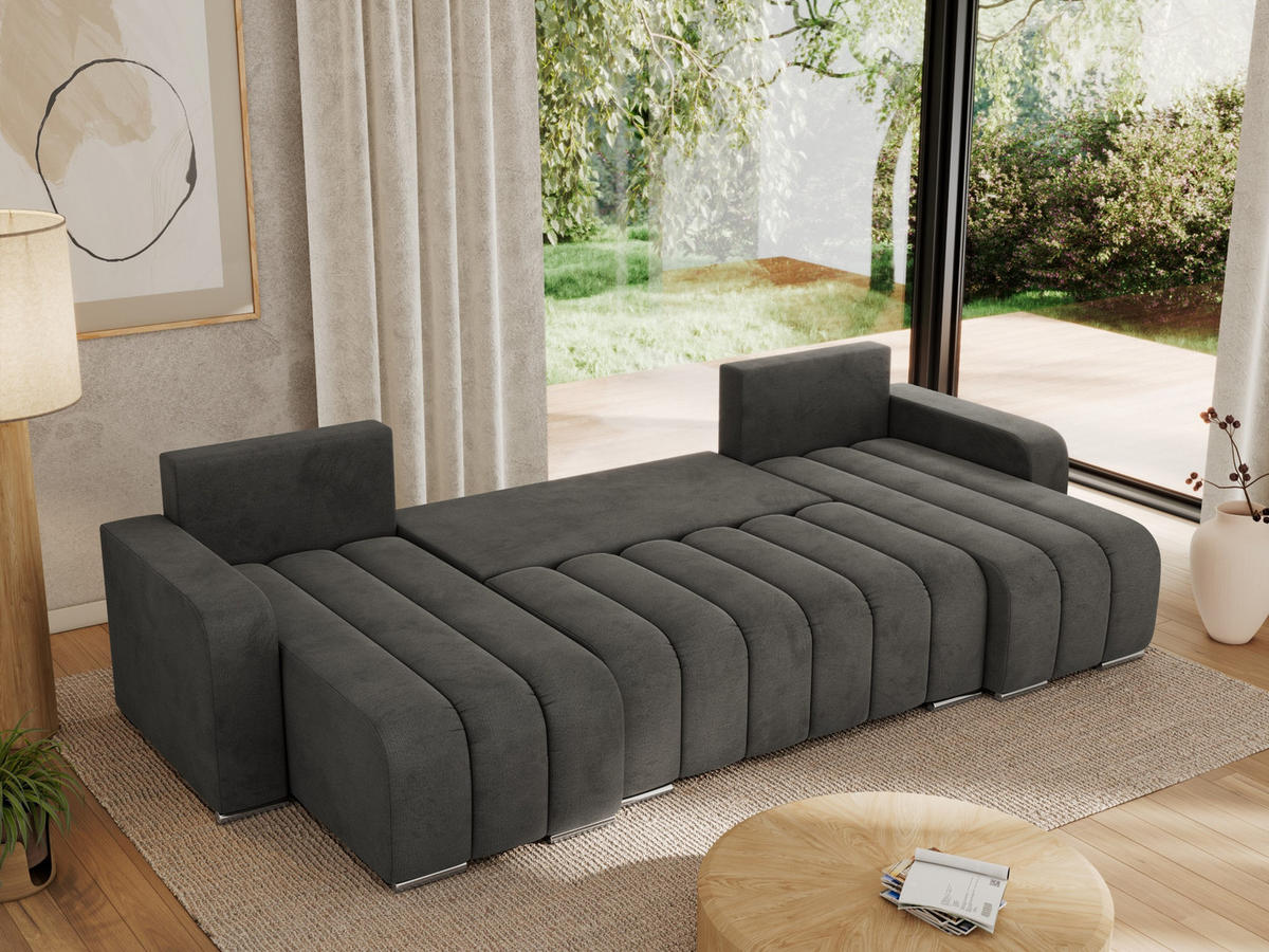 WOHNLANDSCHAFT KIRASSO U Dunkelgrau Velvet - Dunkelgrau/Grau, Textil/Metall (320/86/147cm) - MKS