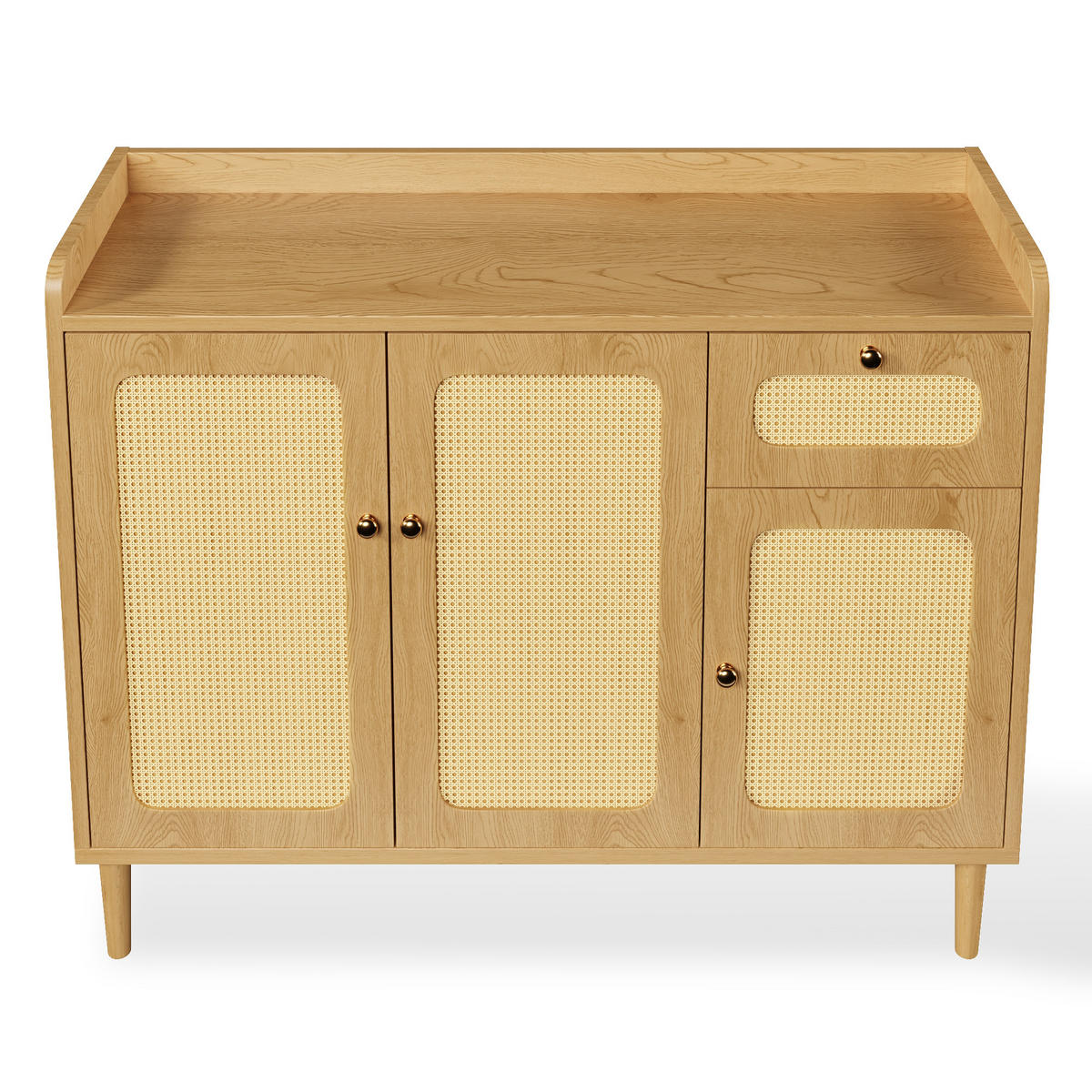 SIDEBOARD 120/40/91 cm mit Rattanfront, 3 Türen, Schublade und Soft-Close in Eichenoptik - Eichefarben/Goldfarben, Holzwerkstoff (120/91/40cm) - CHICFURN