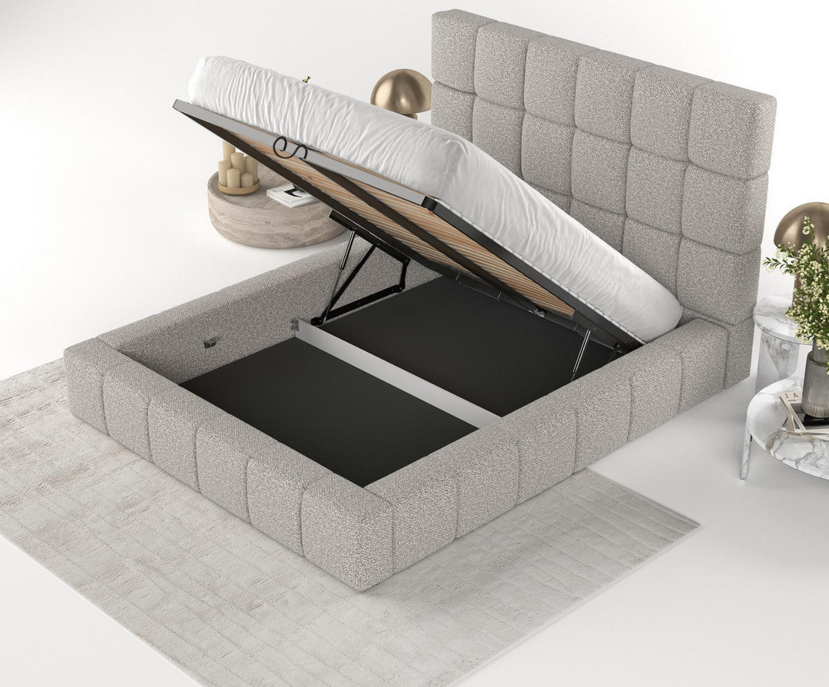 POLSTERBETT Skiathos mit Stauraum 180/200 cm Grau im Bubble Stoff - Schwarz/Naturfarben, Holz/Holzwerkstoff (180/200cm) - AltaBeds