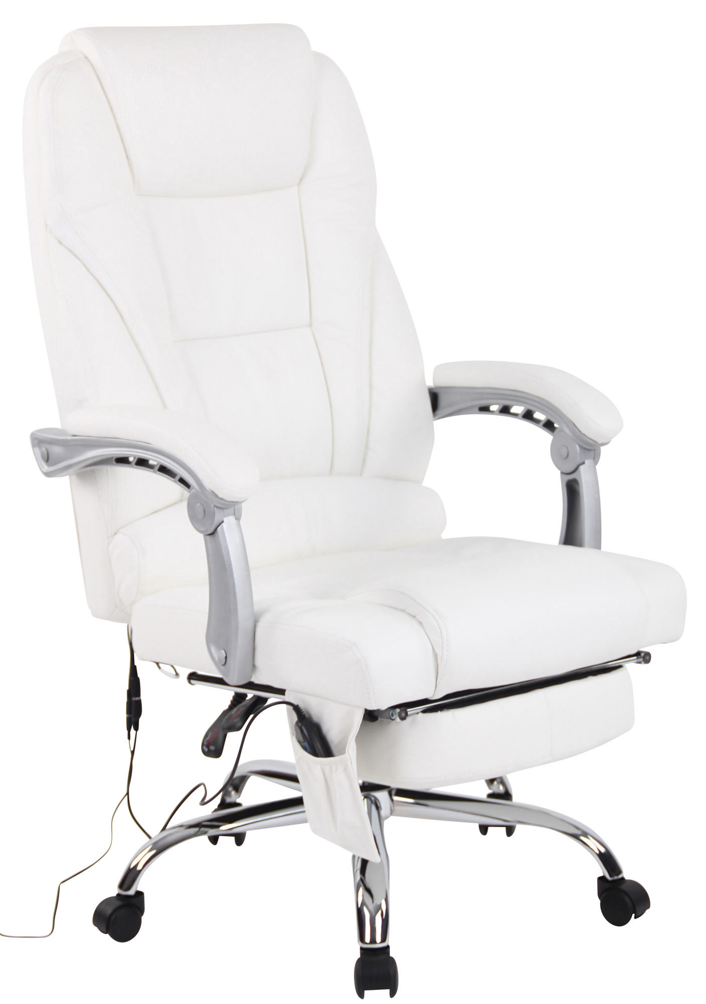 CHEFSESSEL Echtleder Weiß - Chromfarben/Weiß, Leder/Metall (69/118/64cm) - CLP