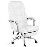 CHEFSESSEL Echtleder Weiß - Chromfarben/Weiß, Leder/Metall (69/118/64cm) - CLP