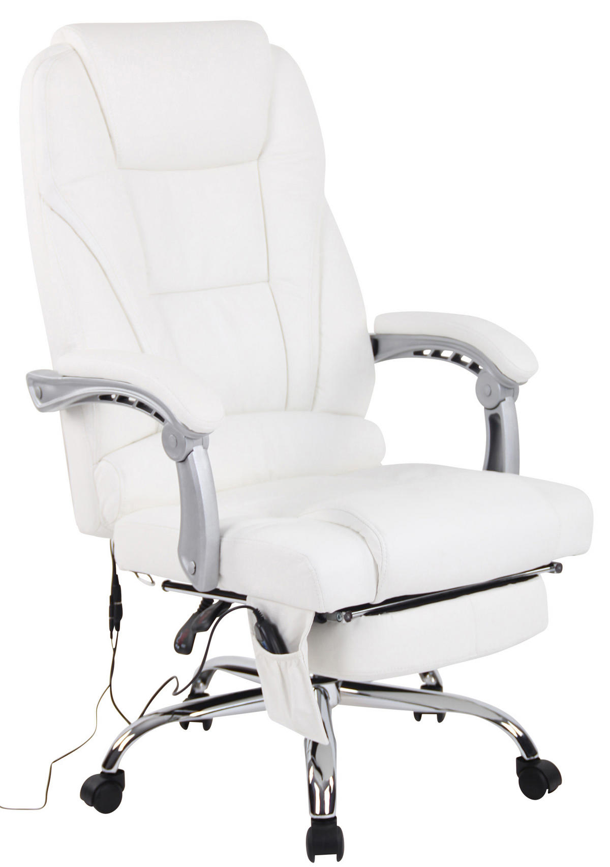 CHEFSESSEL Echtleder Weiß - Chromfarben/Weiß, Leder/Metall (69/118/64cm) - CLP