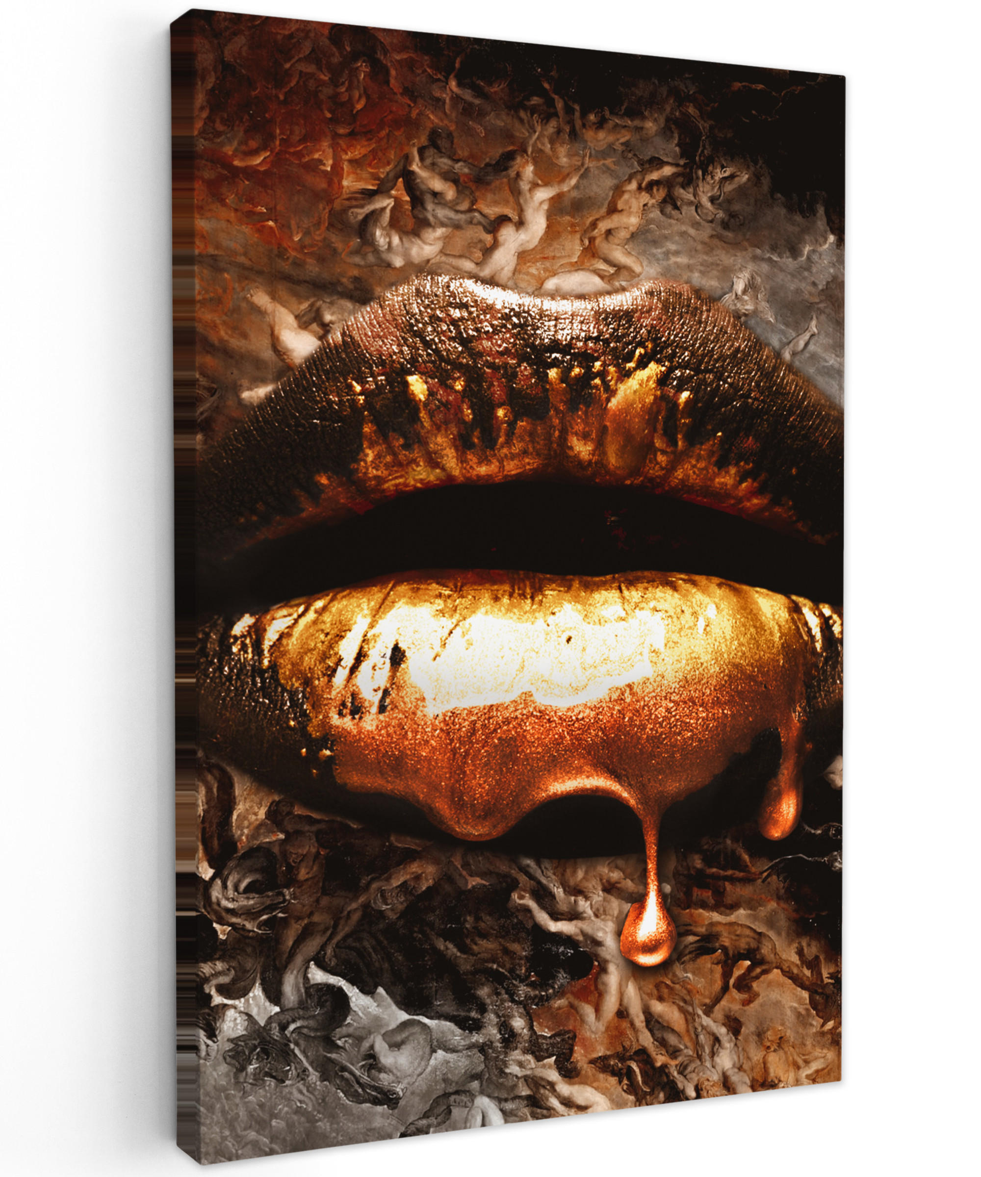 LEINWANDBILD Gold - Lippen - Kunst - Gold - Luxus - Abstrakt 20x30 cm - Kupferfarben, Textil (20/30cm) - MuchoWow