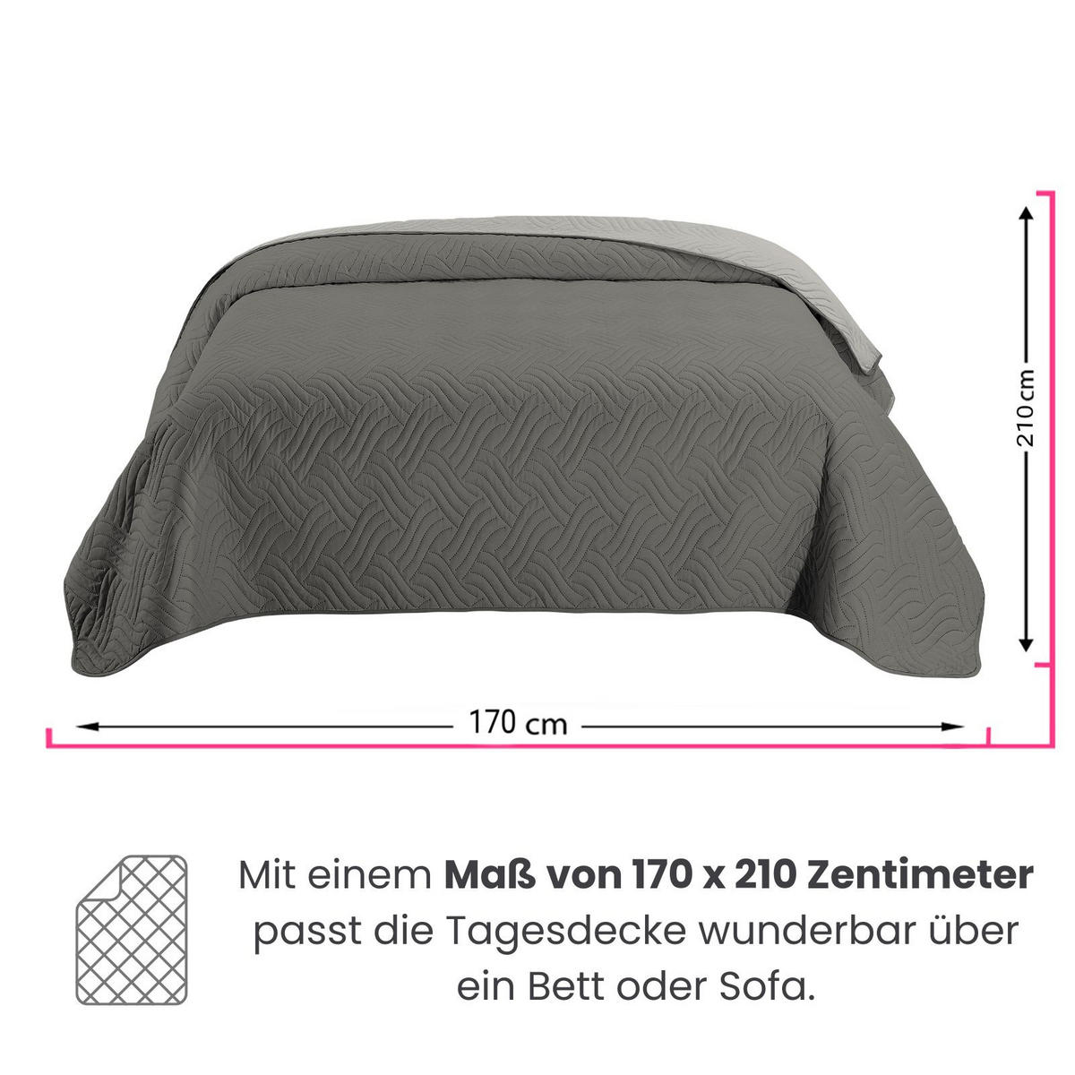 TAGESDECKE Wende-Design grau 170/210 cm Duo-Color - Grau, Textil (170/210cm) - wometo