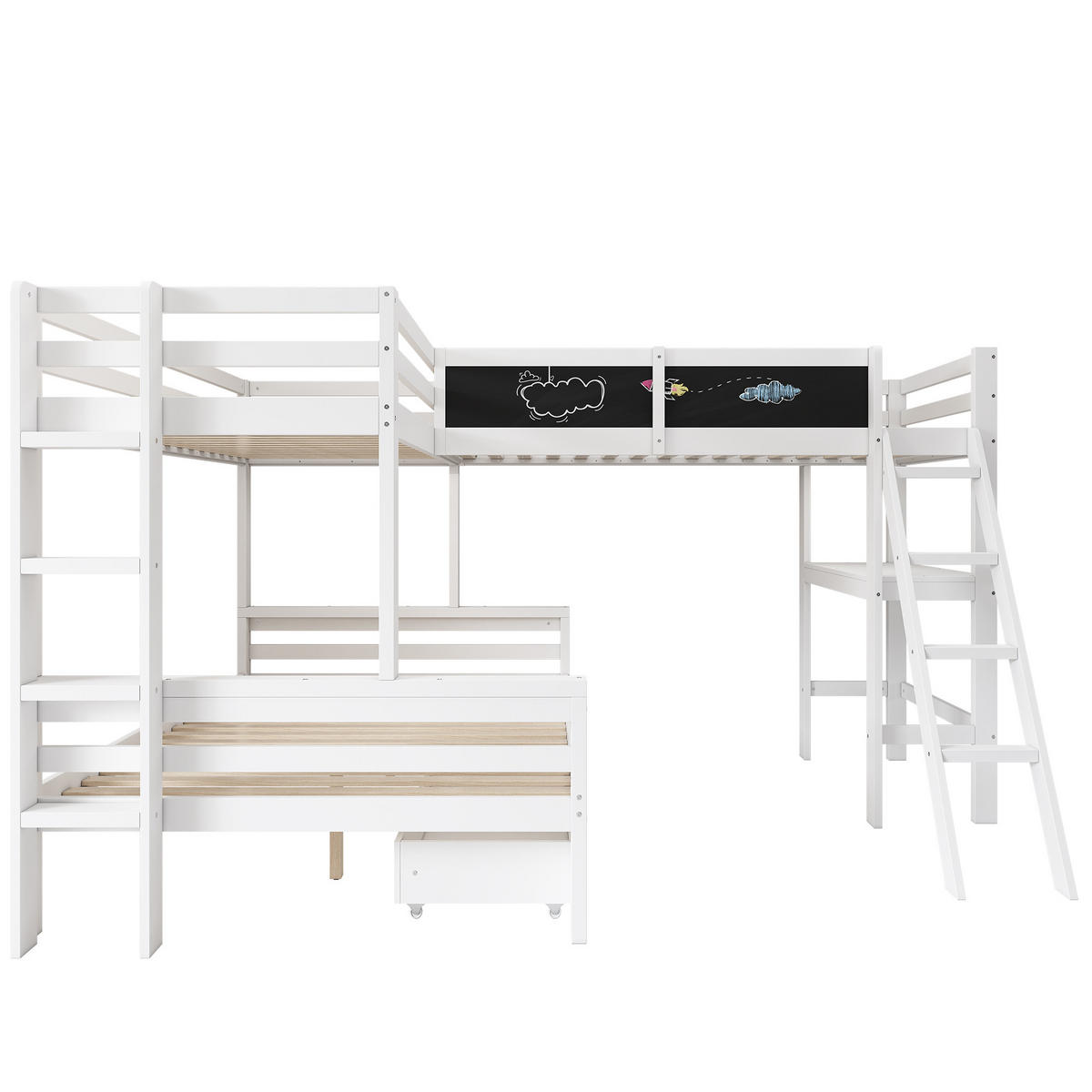 ETAGENBETT Kinder Weiß - Naturfarben, Holz (140/200cm) - ComfortXL