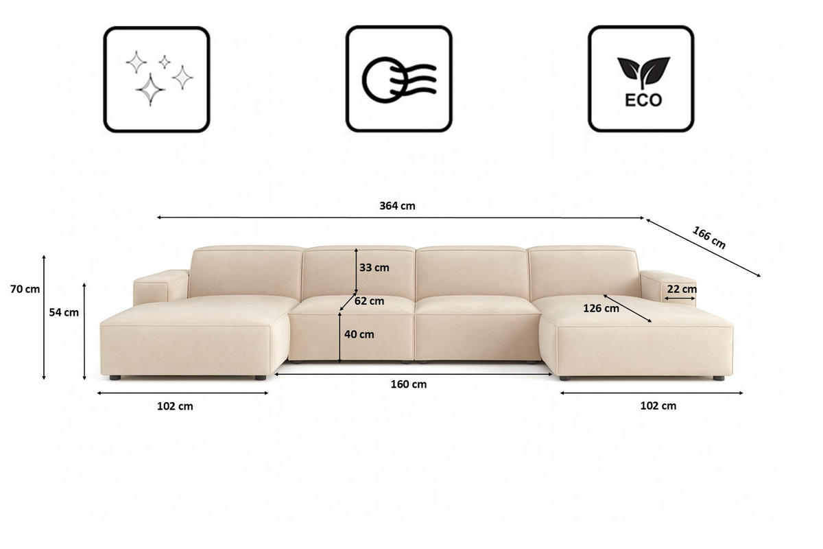 ECKSOFA Cursal U-Form, Stoff Salvador, Beige - Beige, Holz (364/166cm) - Kaiser Möbel