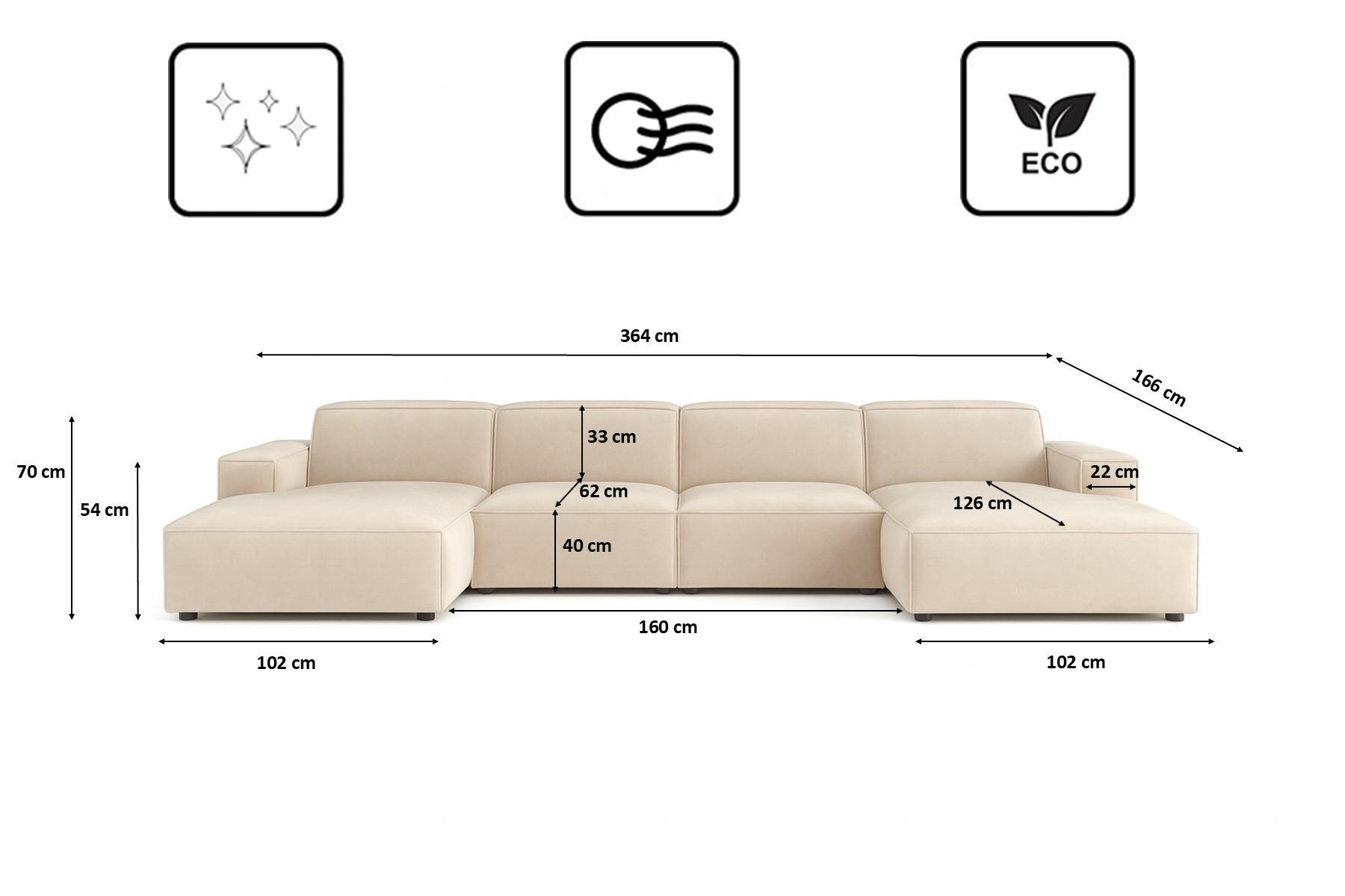 Thumbnail - Kaiser Möbel Ecksofa, Beige, Holz, 364x166 cm, Wohnzimmer, Sofas & Couches, Wohnlandschaften, Ecksofas