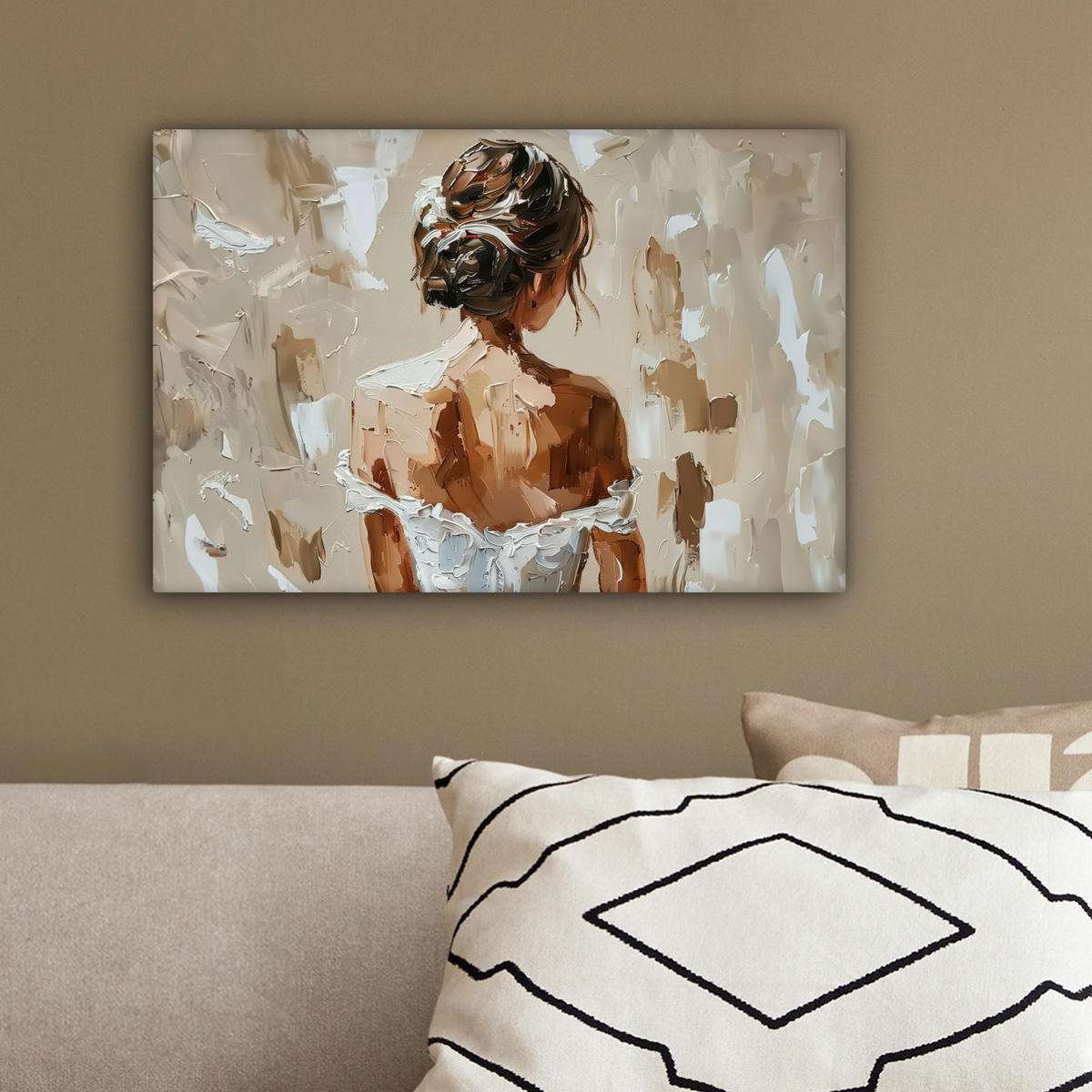 LEINWANDBILD - Frau - Farbe - Abstrakt - Beige - Modern - 30x20 - Deko XXL - Sandfarben, Textil (30/20cm) - MuchoWow