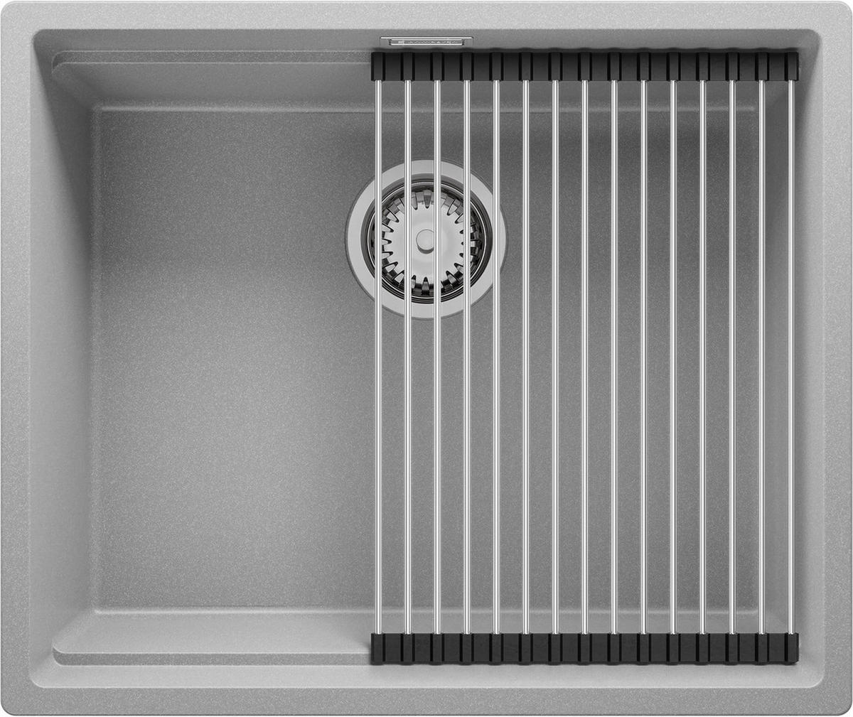 UNTERBAUSPÜLE GRANIT Praga, 2-er set Grau 56/47 cm 1 Becken + Ablauf-Set + Aufrollbare Abtropffläche ab 60er Unterschrank - Chromfarben/Grau, Kunststoff (56/20/47cm) - Primagran
