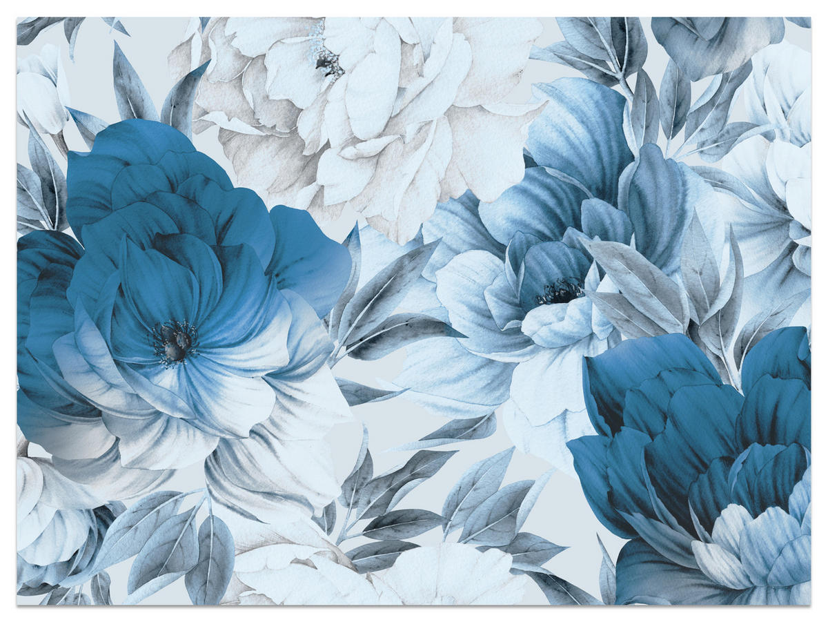 FOTOTAPETE für Wohnzimmer Blaue Pfingstrosen Zart Blumen Boho 500x350 - Blau/Weiß, Papier (500/350cm) - Muralo