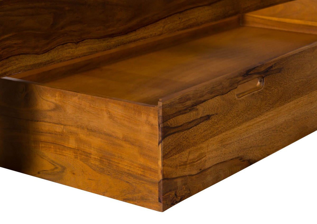 BETT mit Schublade Massivholz Sheesham 180 x 200 x 98 hellbraun MAILAND #145 - Braun, Holz (180/200cm) - Massivmoebel24